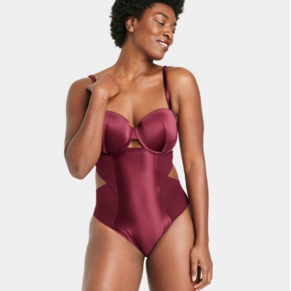 Auden Other - Auden Women's Satin Lightly Lined Bodysuit Lingerie - Wine